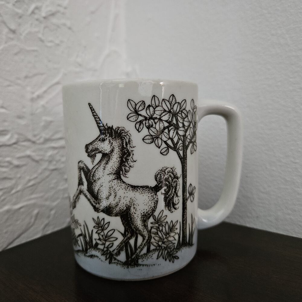 Vtg Unicorn Mug Beige Mythical Whimsigoth Cutecore Unicorncore Cottagecore